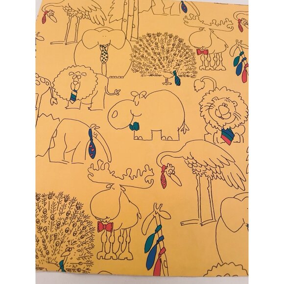 Vintage Gift Wrap Circus Clowns & Animals in Ties Yellow 80s Moose Peacock Paper - Picture 10 of 11